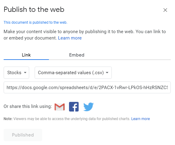 publish to web google sheets