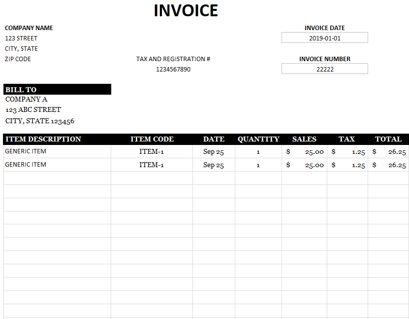 create invoices in excel