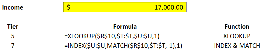 xlookup index and match doing a lookup for next largest category