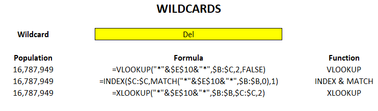 using wildcards in xlookup vlookup and index match