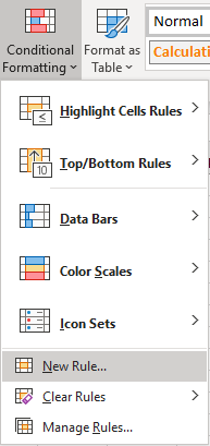 home tab excel selecting new rule from conditional formatting menu