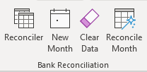 Ribbon buttons on the bank reconciliation file.