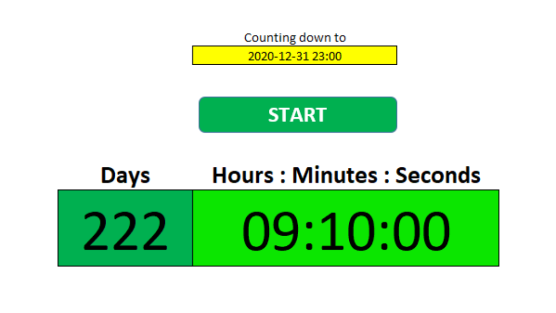 Count Down Excel Example Templates