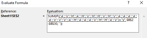 Evaluating the first part of the array formula.