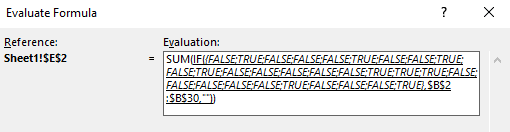 Evaluating the second part of the array formula.