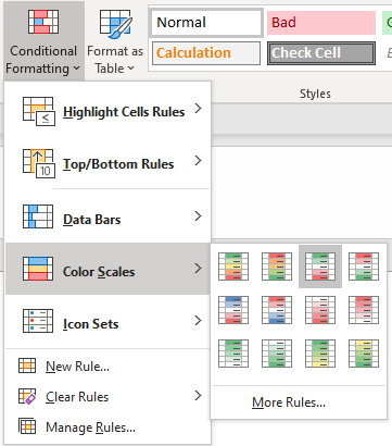 Using color scales to add conditional formatting.