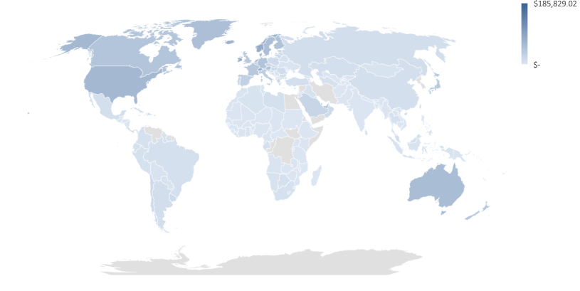 GDP per capita by country on a map.