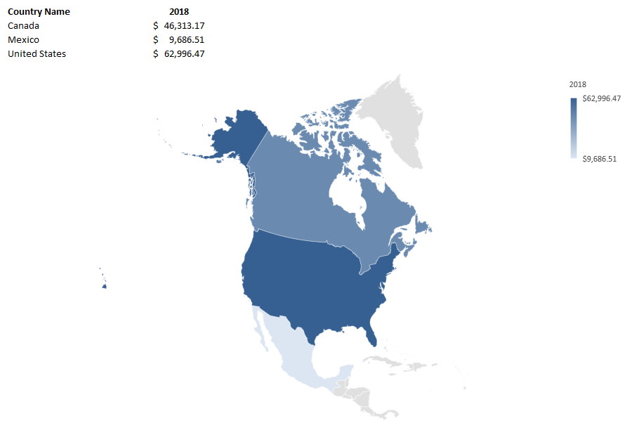 Map chart showing only North America.