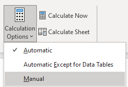 How to select manual calculations in Excel.