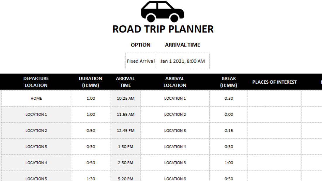 drive time trip planner