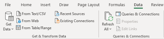 Get & Transform data section in Excel.