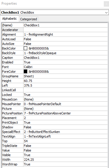 Modifying the properties on a checkbox.