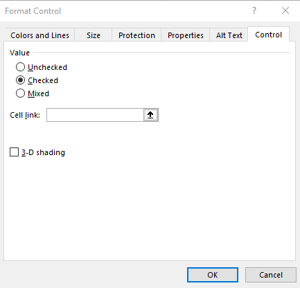 Formatting a checkbox control.