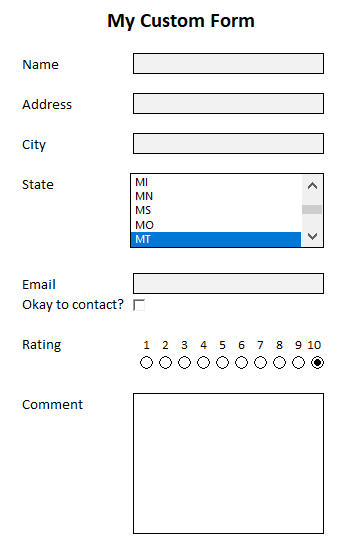 Form in Microsoft Excel.