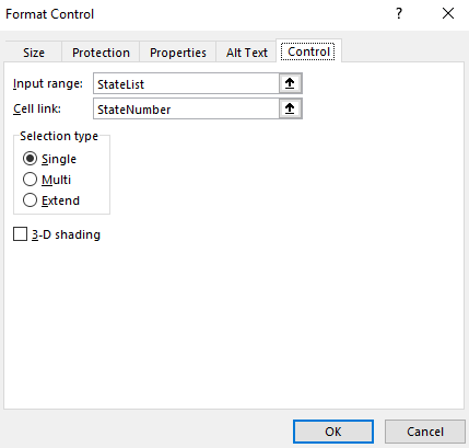 Format control properties for a list box.