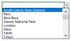 Selecting from a list of drop down options in Excel.