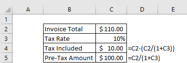 Invoice calculation when the tax amount is included.