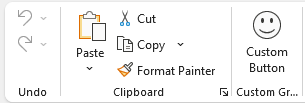 Excel ribbon without the Font group.