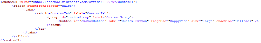 The Custom Tab XML code is loaded into the Custom UI Editor.