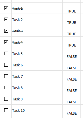 Task list with completed tasks showing a strikethrough effect.