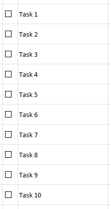 Check boxes next to all the different task items.