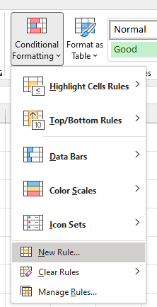 Creating a new conditional formatting rule.