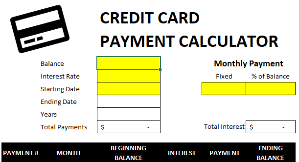 credit card payment template excel