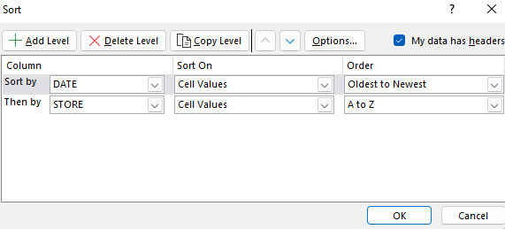 Creating sorting rules in Excel.