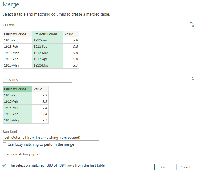 Merging tables in Power Query.