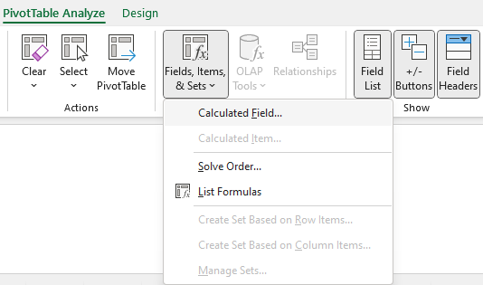 Adding a calculated field in Excel.