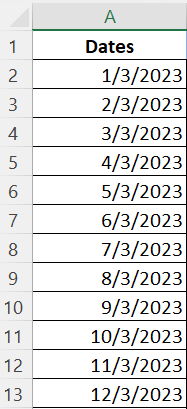 Date values in Excel that are in day/month/year format.