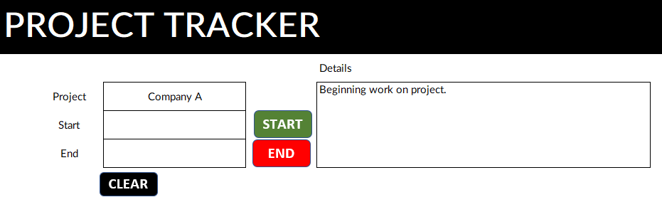 Entering data in the project tracker template.