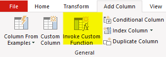 Selecting the Invoke Custom Function option in Power Query.