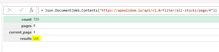 Power Query results stored in a list.