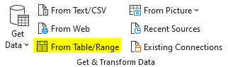 Launching Power Query from the From Table/Range button.