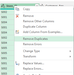 Removing duplicate values in Power Query.