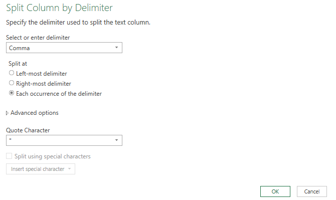 Splitting a column by delimiter.