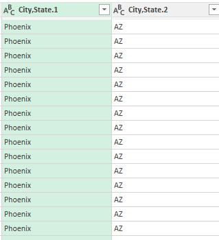 A concatenated column in Power Query has been split back into two separate ones.