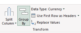 The Group By option in Power Query.