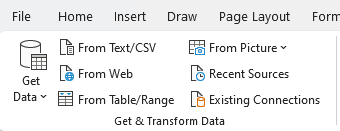 The Get & Transform Data section of the Excel ribbon.