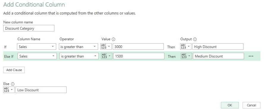 Adding a conditional column in Power Query.