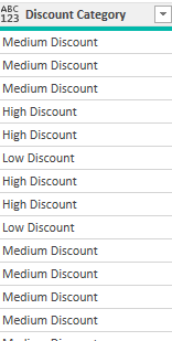 Discount category created in Power Query.