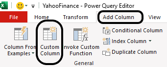 Adding a custom column in Power Query.