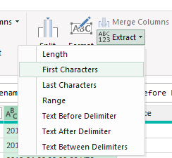 Extracting the first characters in a Power Query field.