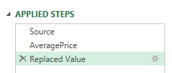 Moving the replaced value step in below the AveragePrice step in Power Query.