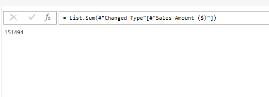 The calculated sum step in Power Query.