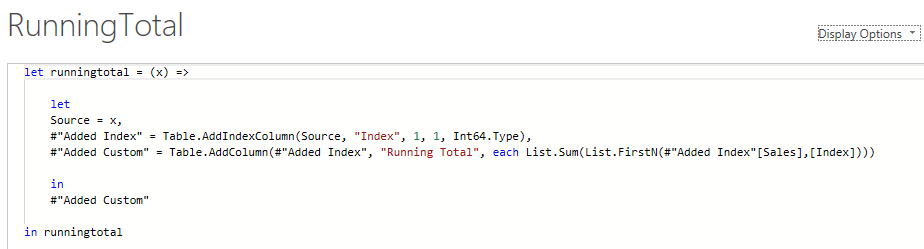 The advanced editor showing a formula to calculating a running total.