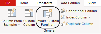 Invoking a custom function in Power Query.