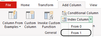 Creating an index column in Power Query.