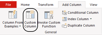 Selecting the Custom Column button from the Add Column tab.